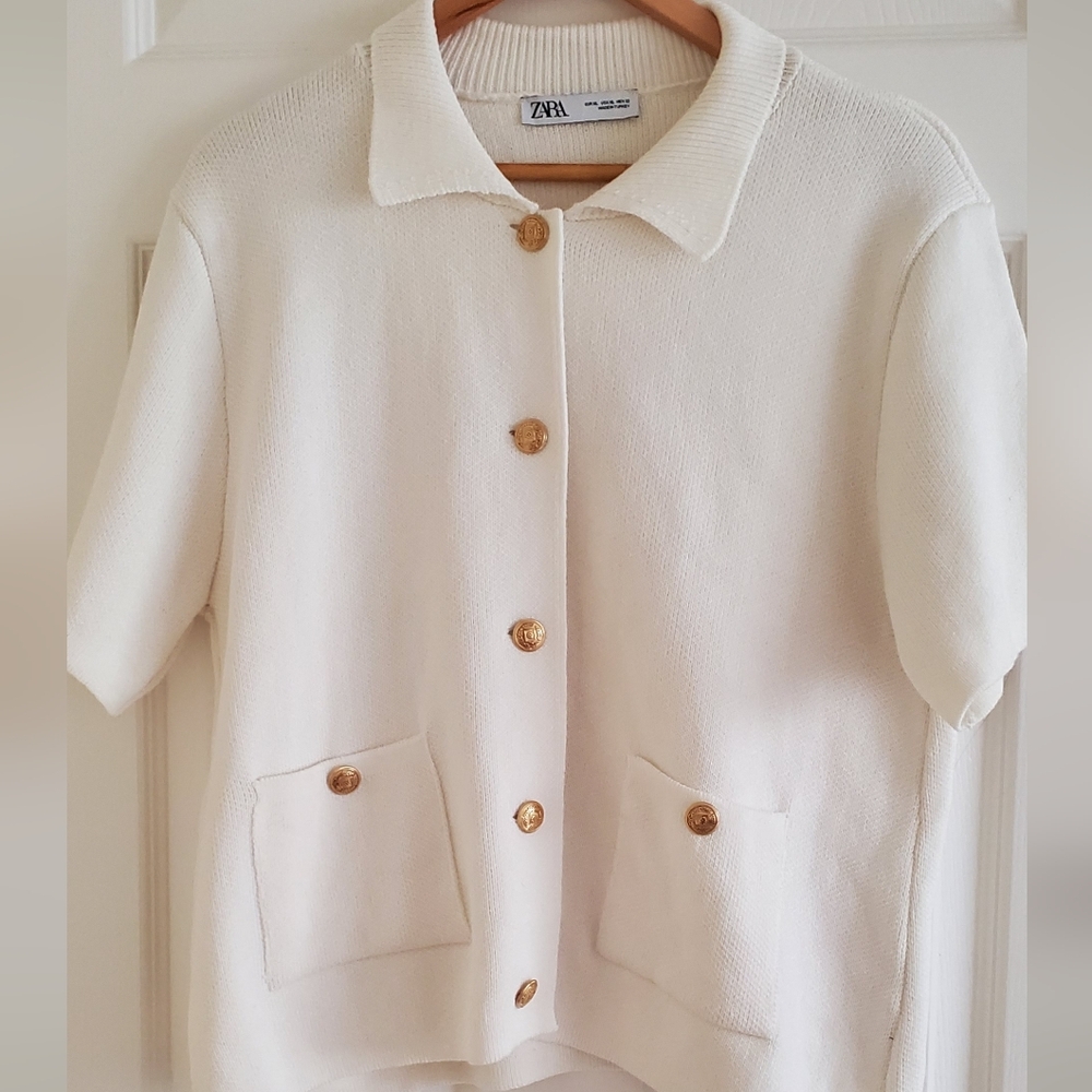 Zara white collar knit cardigan